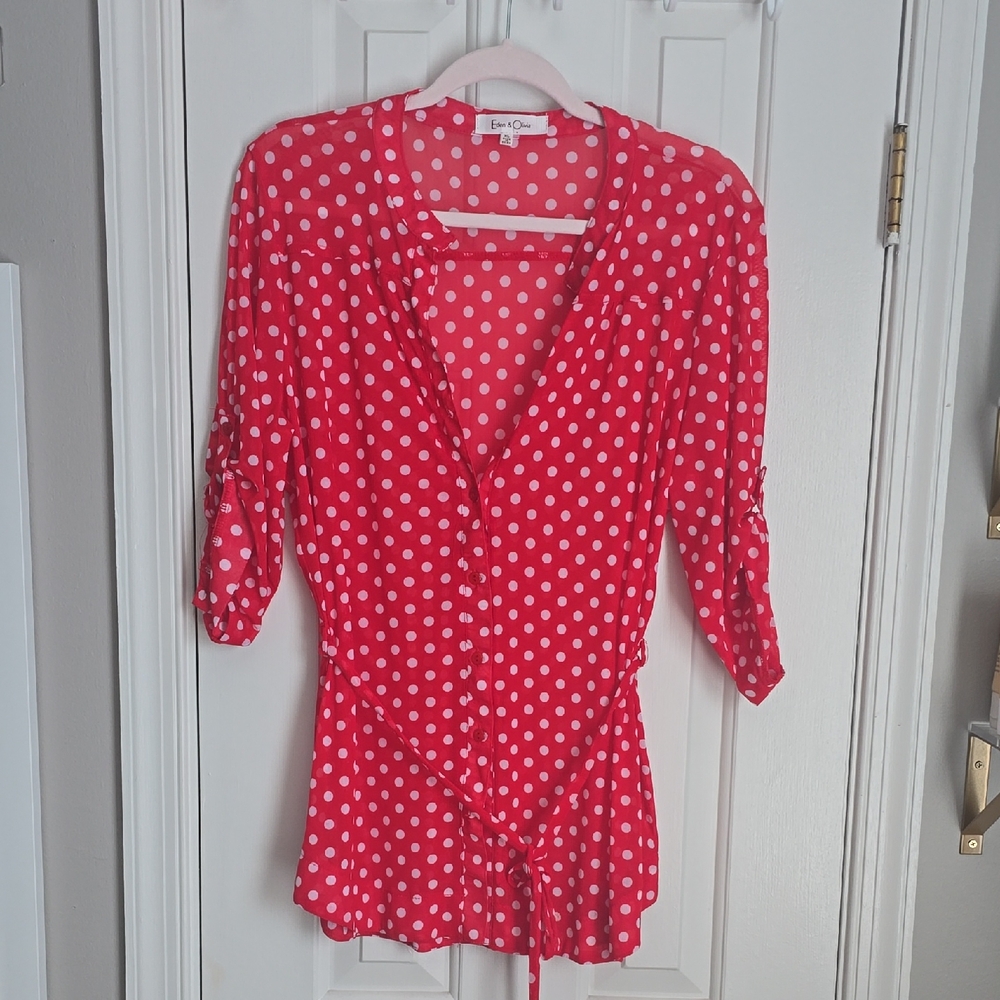 Eden & Olivia Red and White Polka Dot Blouse